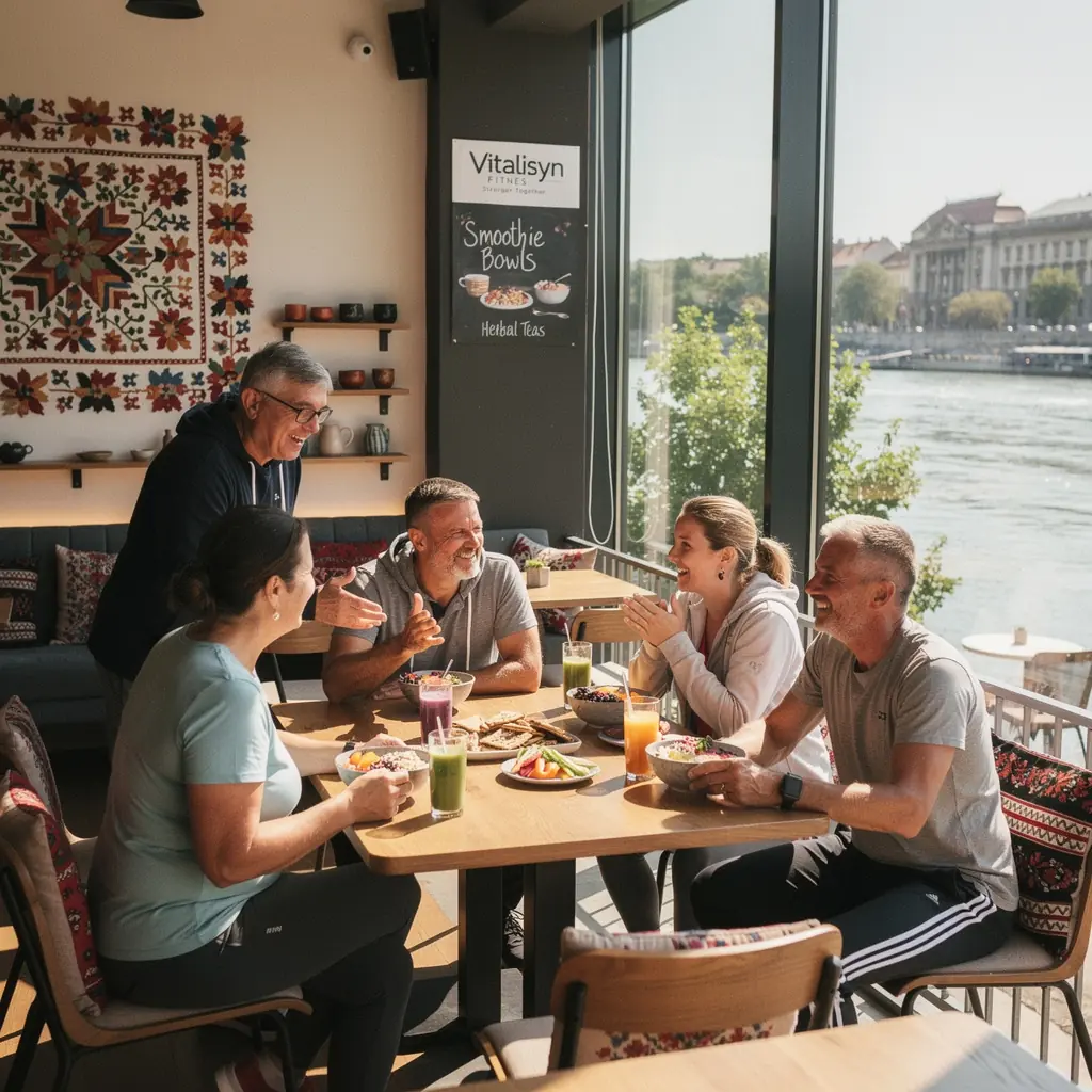 Egy edző bemutatja a funkcionális gyakorlatokat az online tanfolyamon résztvevő felnőtteknek.
