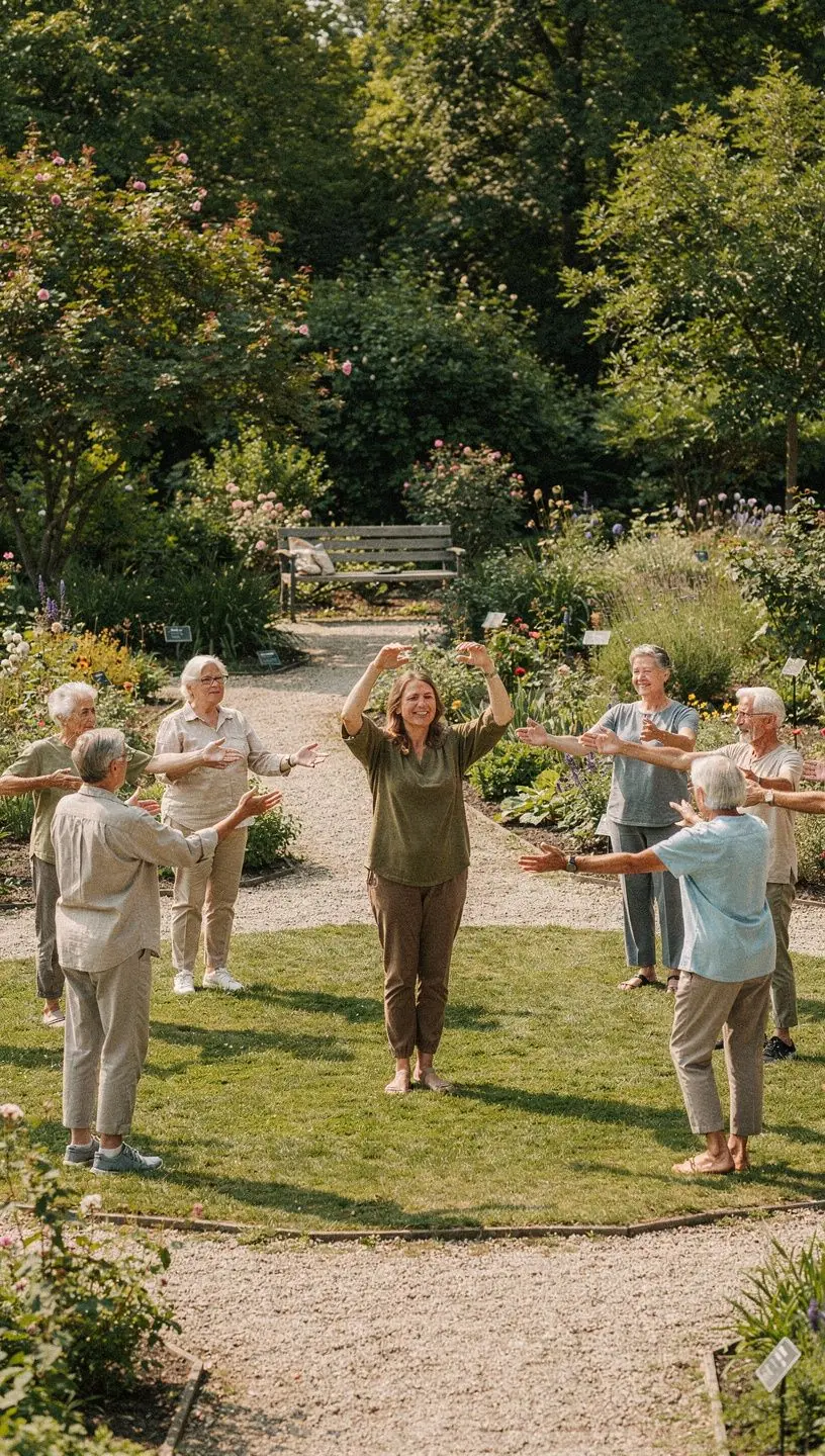 Kép egy felnőtt nőről, aki boldogan végez erőnléti gyakorlatokat otthon, edzővideó alapján.